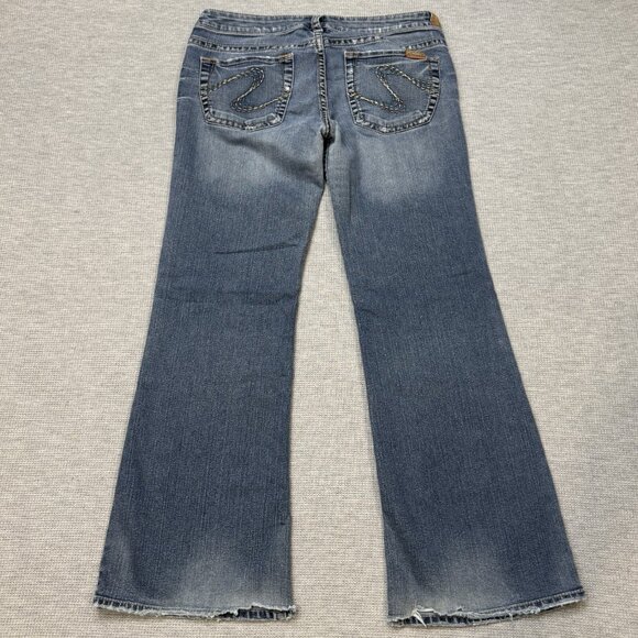 Silver Jeans Womens Blue Distressed Denim Tina Bootcut Double Button Waist Sz 32 - Picture 2 of 16